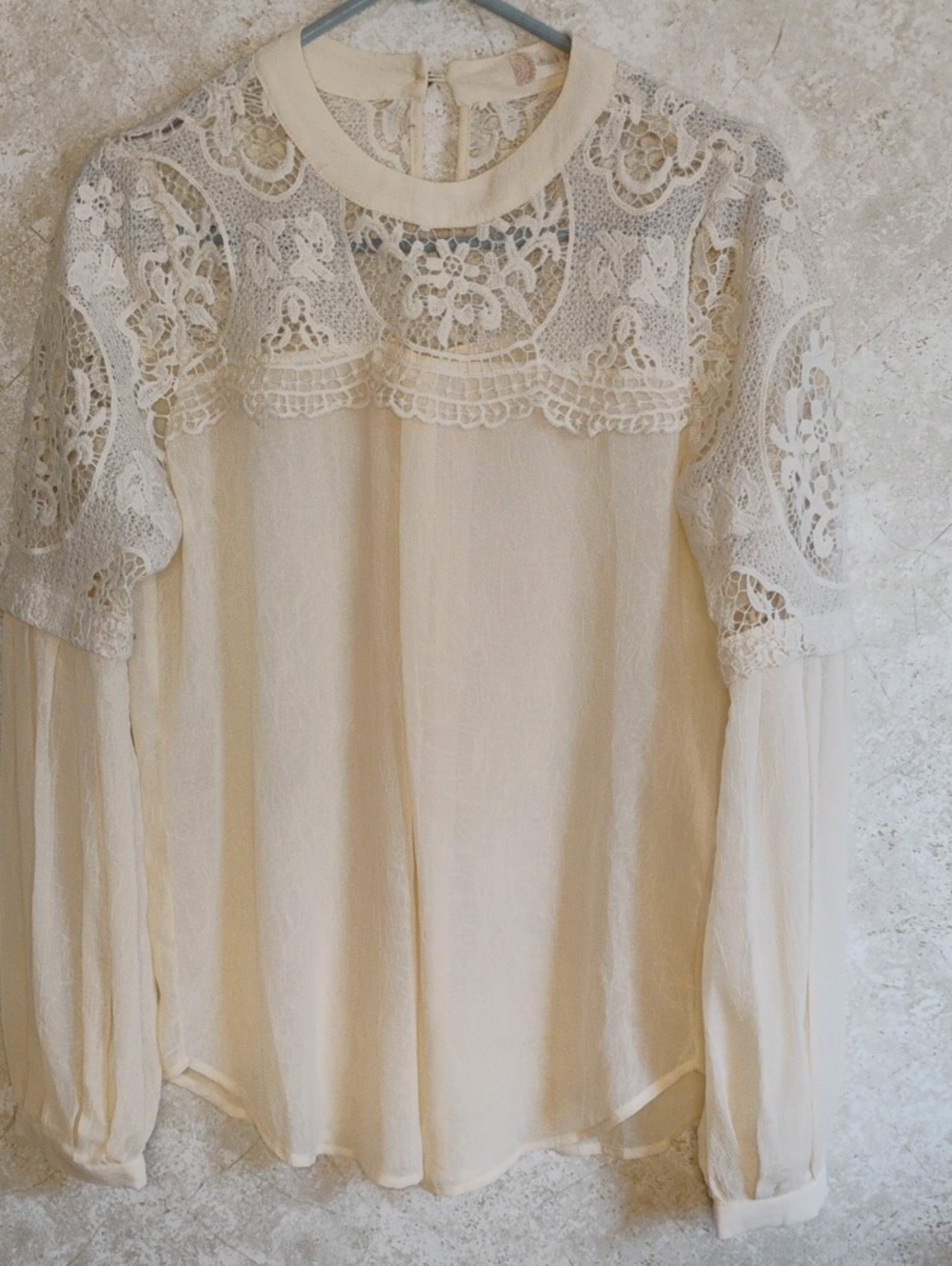 Altar'd State Women's Lace Long Sleeve Blouse - Cream, Whimsigoth, Size larg